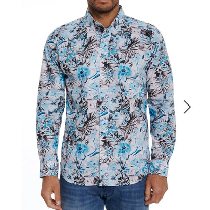 Robert Graham Men's "Lely Villa" Button Down Shirt, Blue/Black/White Floral