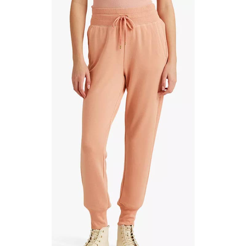 Lauren Ralph Lauren Women's Rose Tan Pink Jogger Pants w/ Drawstring, Size Large