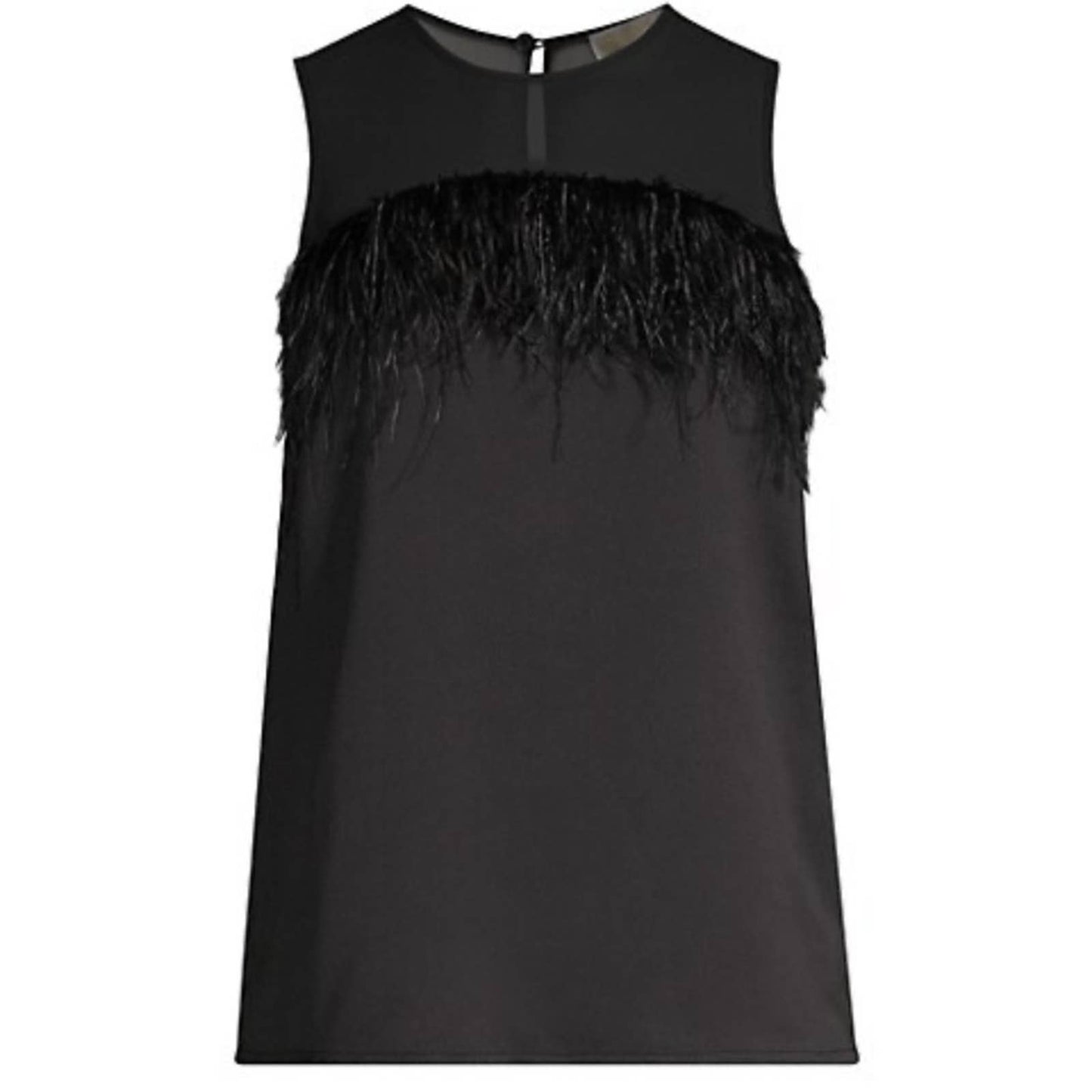 Michael Kors Black Sleeveless Blouse w/ Sheer Top & Genuine Ostrich Feathers NWT