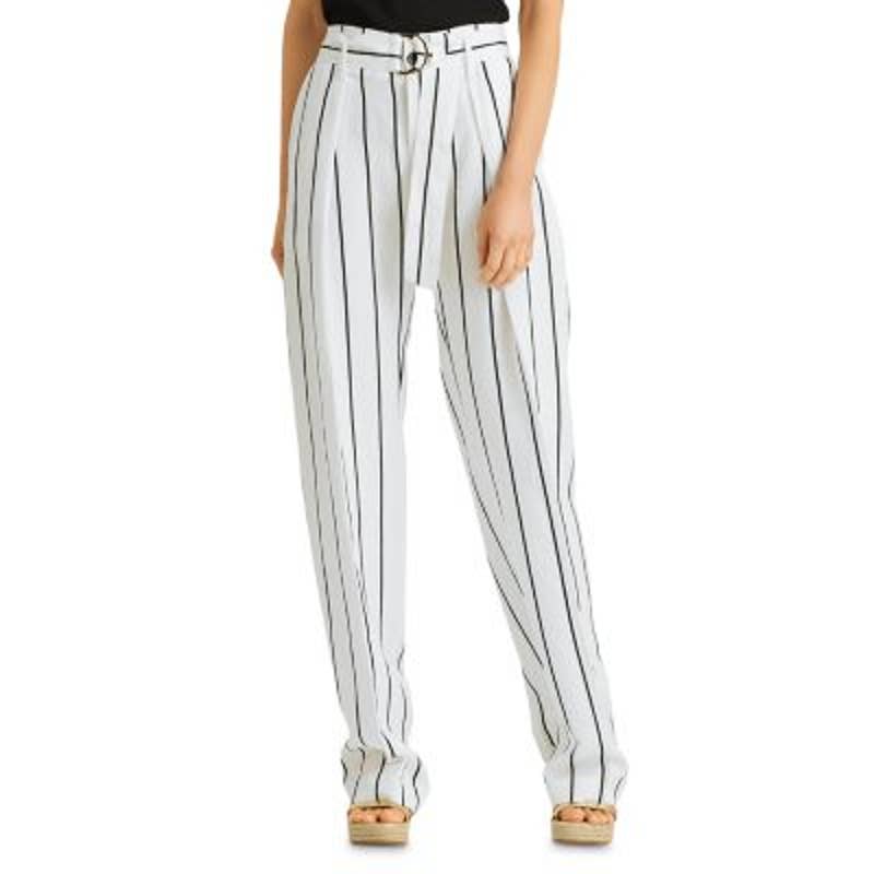 Lauren Ralph Lauren Women's White & Black Striped Linen Blend Pants, Size 12