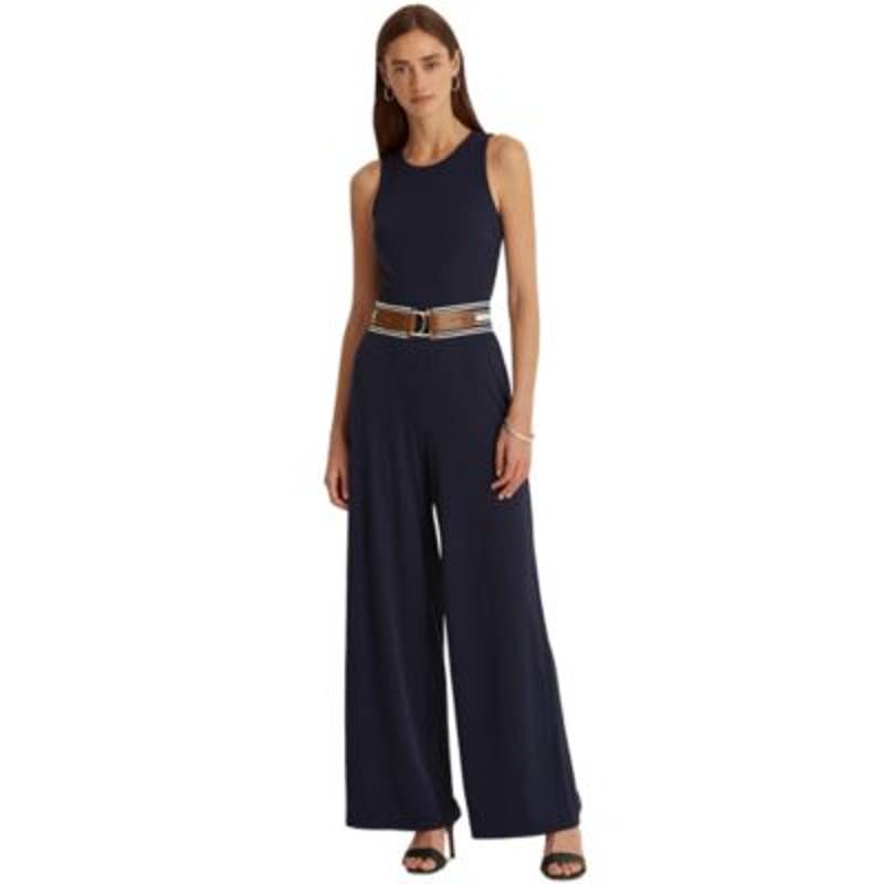 Lauren Ralph Lauren Women's French Navy Jersey Jumpsuit w/ Belt, Size Small