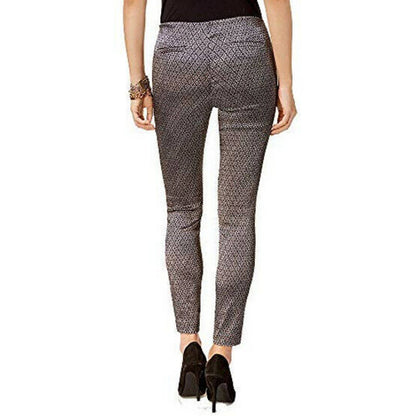 ALFANI LADIES SKINNY LEG TUMMY CONTROL PANTS, SILVER BLACK CAMELOT JACQUARD