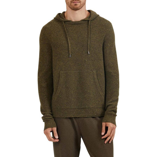 ATM Men's Army Green Wool Pullover Sweater, Drawstring Hood, Size XL