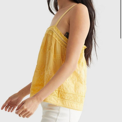 Lucky Brand Bright Yellow Smock Blouse w/ Adjustable Straps