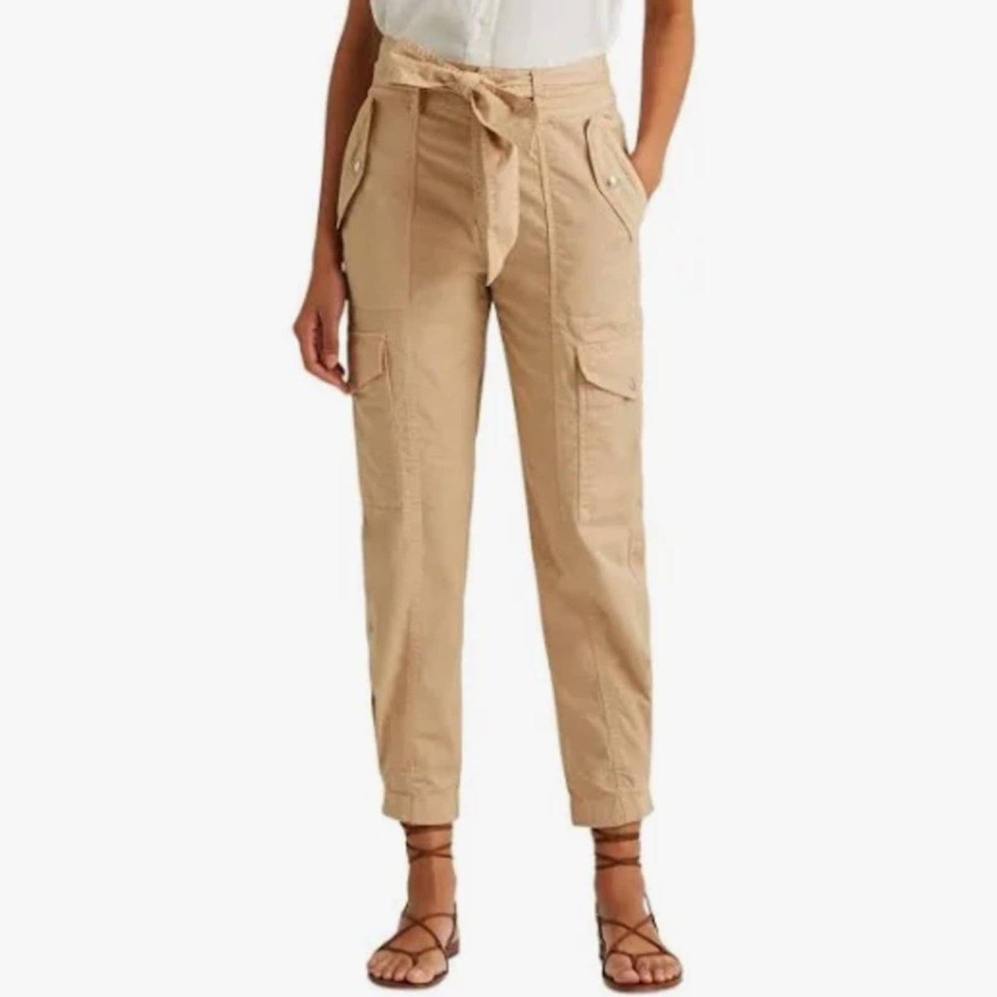 Lauren Ralph Lauren Tan Cargo Pants w/ Adjustable Belt & Multiple Pockets, NWT!!