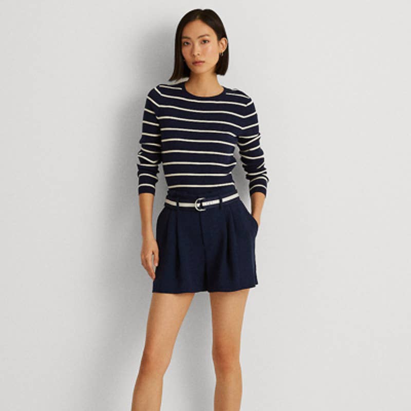 Lauren Ralph Lauren Women's French Navy Blue Crepe Belted Shorts