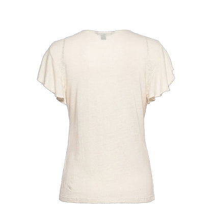 Lauren Ralph Lauren Linen-Blend Jersey Flutter-Sleeve Blouse Mascarpone Cream