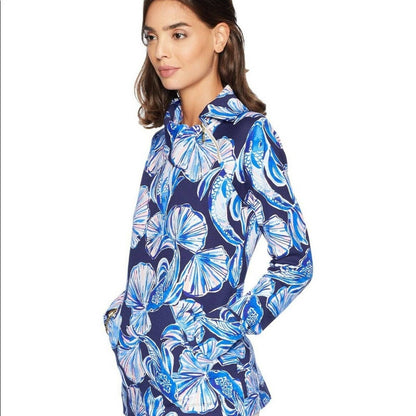 Lilly Pulitzer Ladies Blue, White, & Pink Floral Pattern "Booker" Pullover