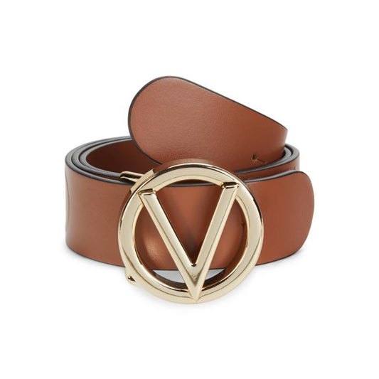 Valentino GIUSY Large Caramel Leather Monogram Buckle Belt