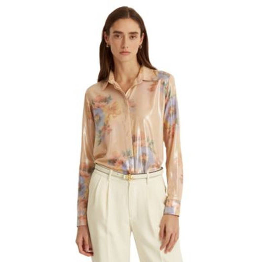 Lauren Ralph Lauren Women's Blushsage Multi-Color Crepe Long Sleeve Shirt