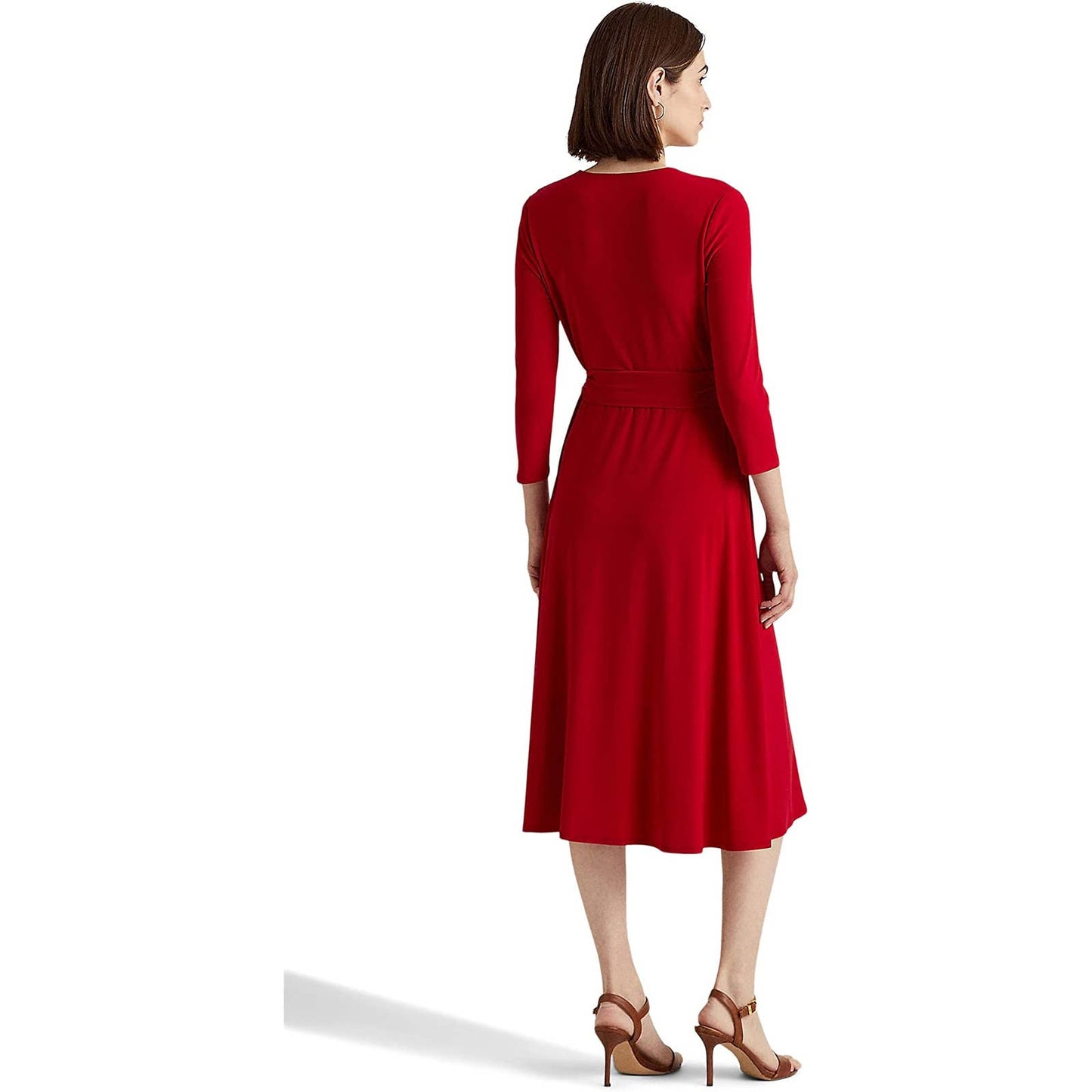 Lauren Ralph Lauren Women's Lipstick Red Surplice Jersey Dress, Size 2