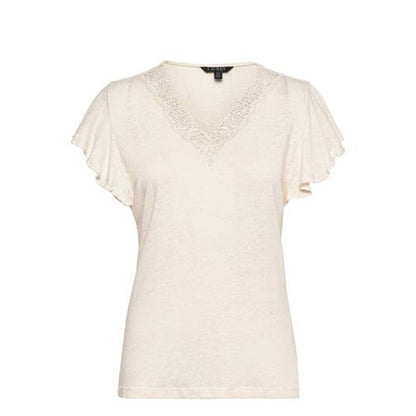 Lauren Ralph Lauren Linen-Blend Jersey Flutter-Sleeve Blouse Mascarpone Cream