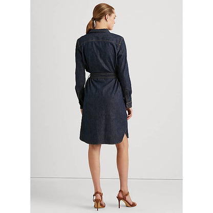 Lauren Ralph Lauren Women's Dark Rinse Denim Belted Midi Dress