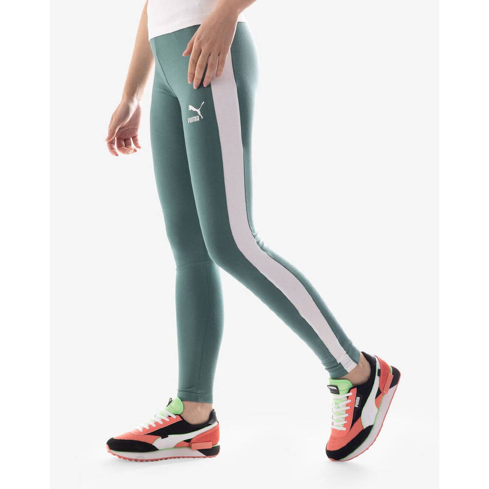 PUMA Ladies Green Gables & Ivory Glow "Iconic T7 MR" Leggings, NWT!