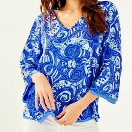 Lilly Pulitzer Multi Blue Florin Reversible Blouse, NWT