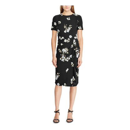 LAUREN RALPH LAUREN NATASIA FLORAL SHEATH DRESS BLACK