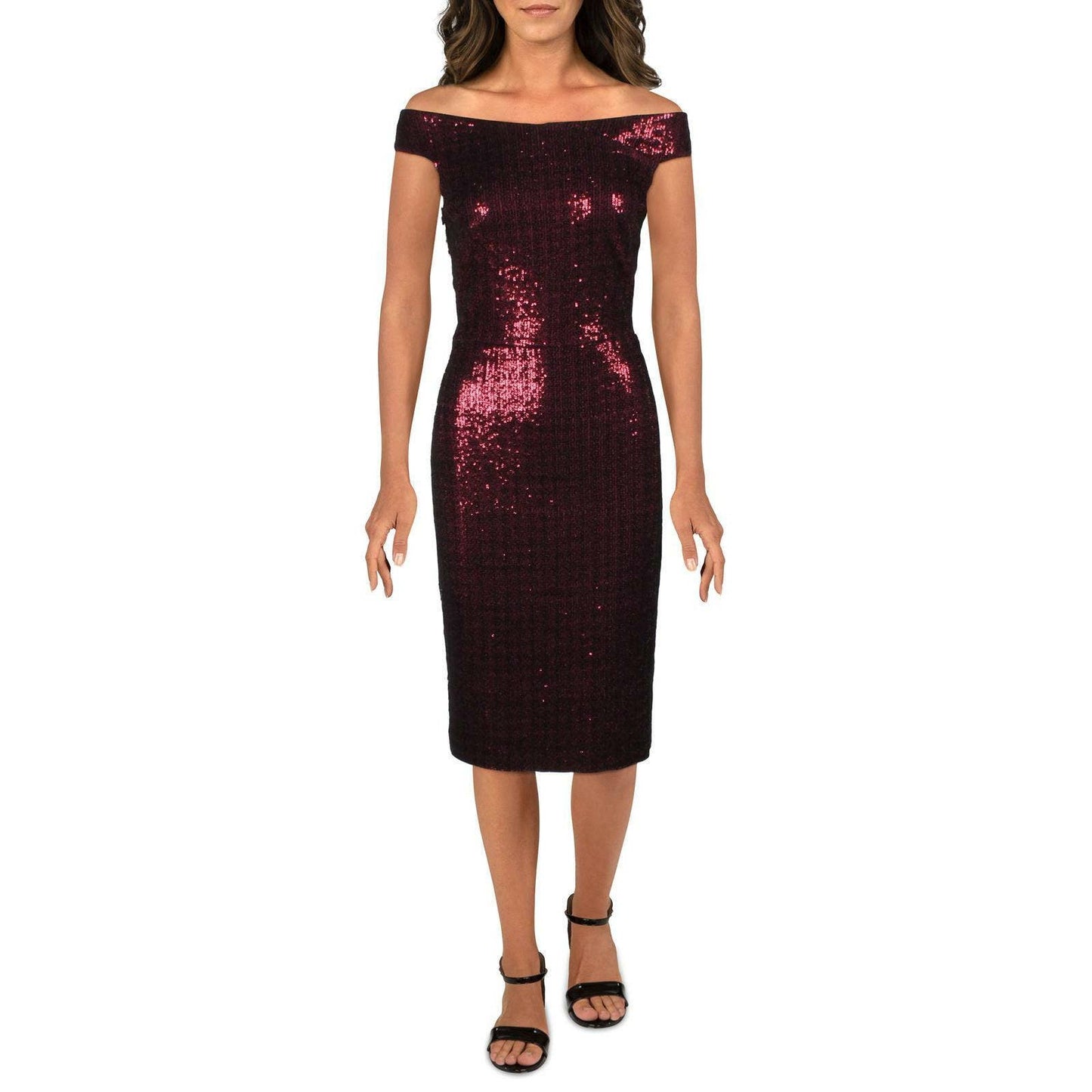 RALPH LAUREN MARALYSE SEQUINNED COCKTAIL DRESS, WINE RED 6P, NWT $185