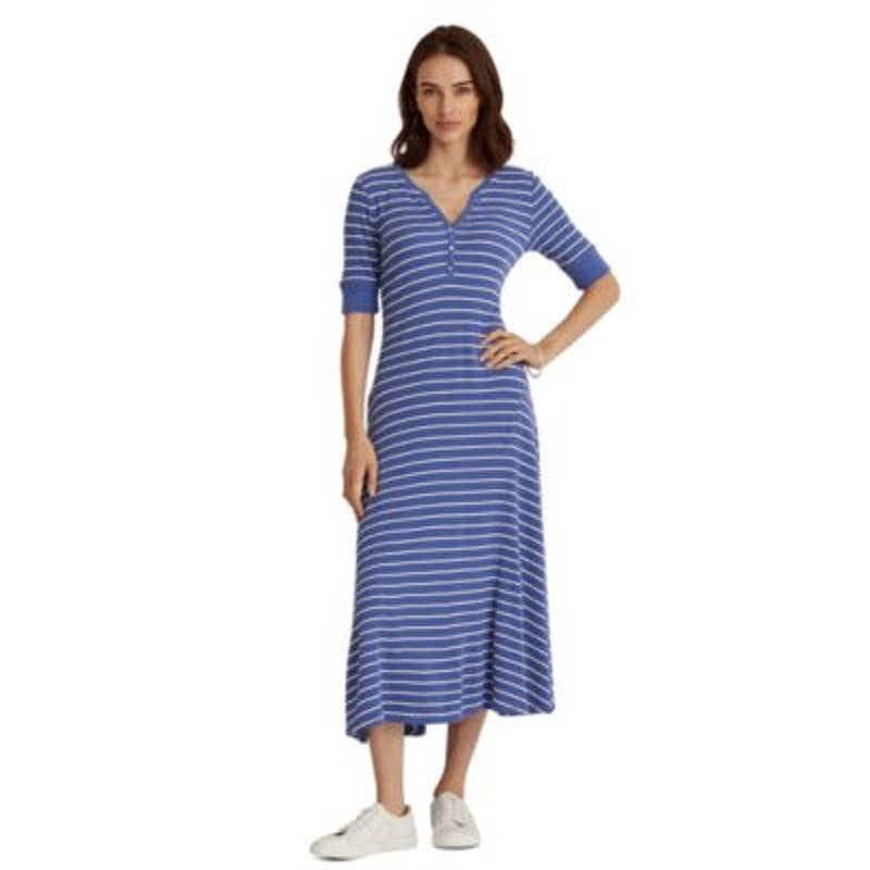 Lauren Ralph Lauren Women's Pampelonne Blue & Pale Cream Striped "Henley" Dress