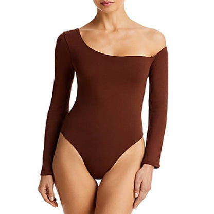 RE ONA WOMEN'S OFF SHOULDER BODYSUIT BASIC TOP CHOCOLATE BROWN