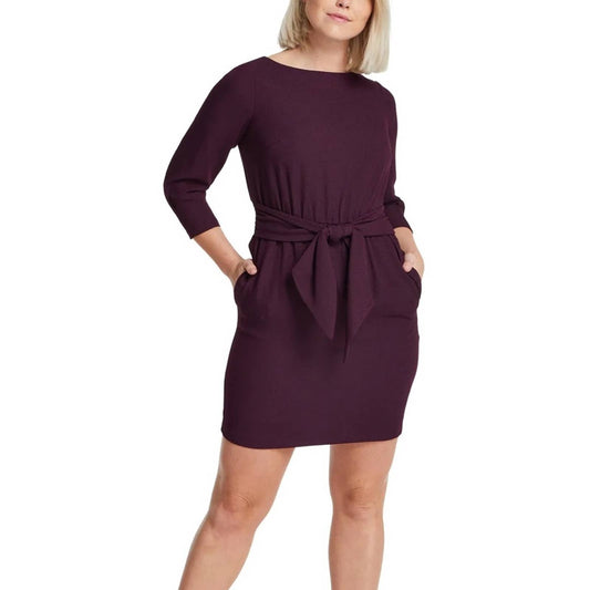 Vince Camuto Deep Plum Purple Tie Front Dress, Elbow Sleeves, Size 8P, NWT!!