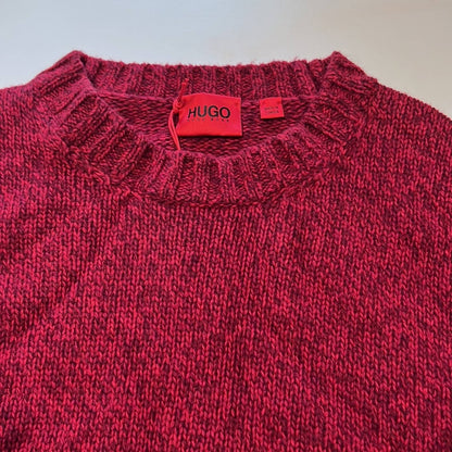 Hugo Boss Men’s “Siove” Open Pink Red Knit Sweater, Size Large