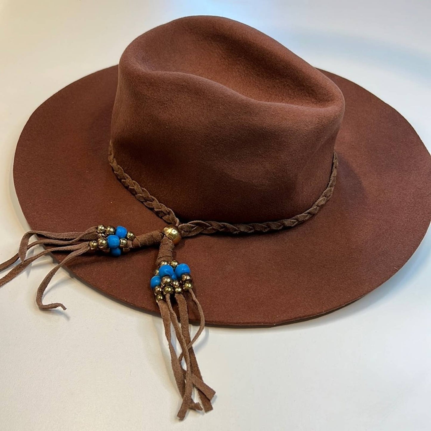 Ale by Alessandra Brown Gaucho Fedora, Braided Band, Gold & Blue Beads