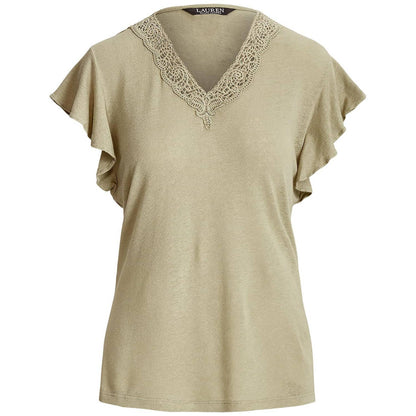 Lauren Ralph Lauren Linen-Blend Jersey Flutter-Sleeve Blouse Ranch Sage