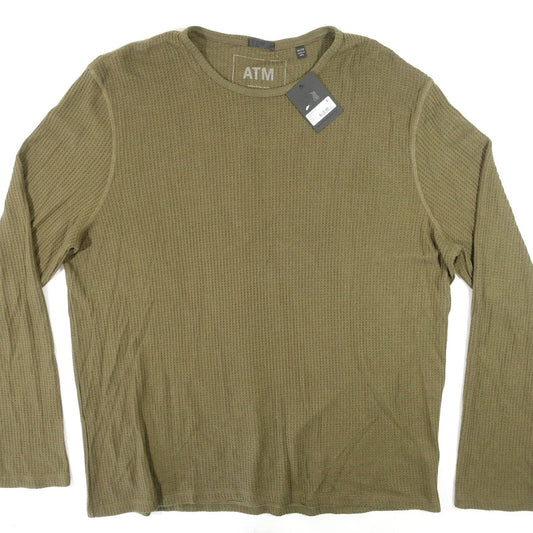 ATM Collection Men's Army Green Long Sleeve Waffle Tee Shirt