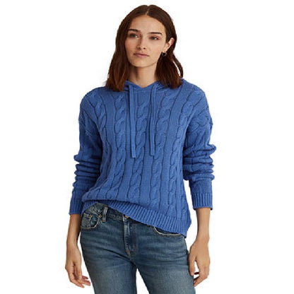 Lauren Ralph Lauren Cable-Knit Cotton Hoodie Pampelonne Blue