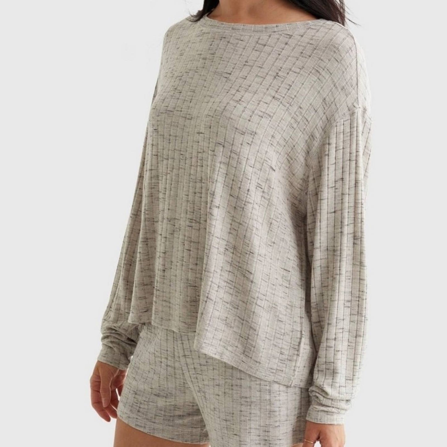 Lucky Brand Light Heather Gray Ribbed Blouse, Long Sleeve, Size XXL, NWT!!