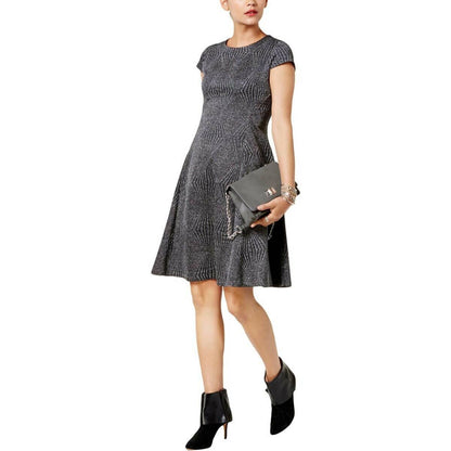 ALFANI LADIES GEM STONE METALLIC THREADED DRESS, BLACK/SILVER