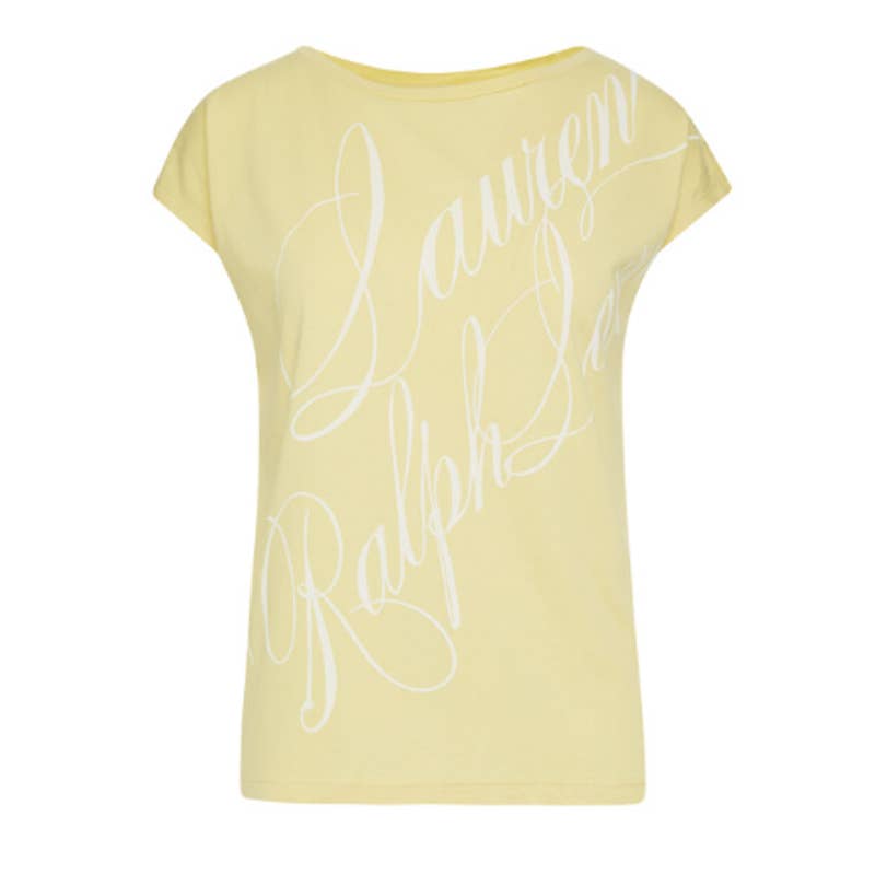 Lauren Ralph Lauren Women's Yellow Bloom Logo Script Cotton Blend Tee Shirt