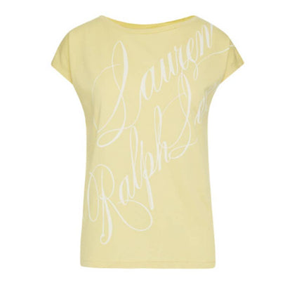 Lauren Ralph Lauren Women's Yellow Bloom Logo Script Cotton Blend Tee Shirt