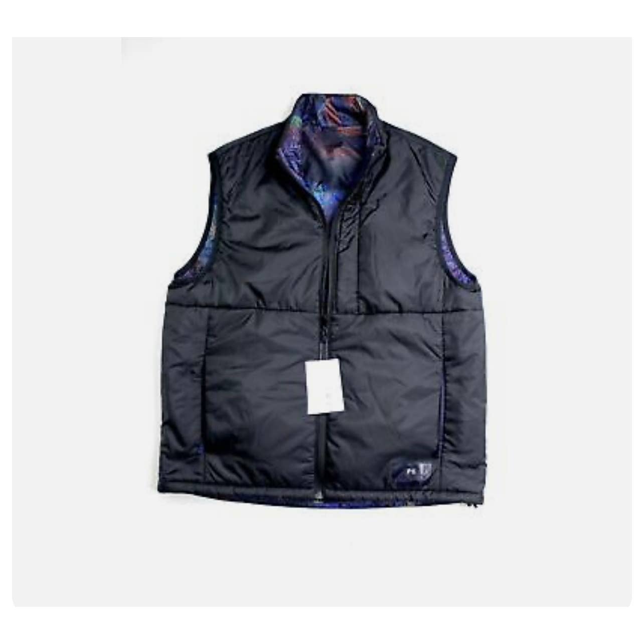 Paul Smith Men's Reversible Down Vest, Black & Multi-Color Galaxy, Size Medium