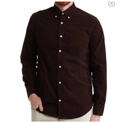 NN07 No Nationality Men's Dark Wine Corduroy "Levon" Button Up Shirt