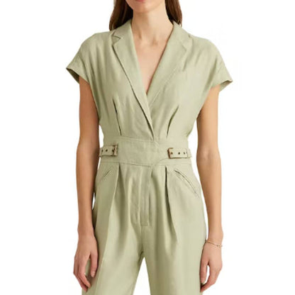 Lauren Ralph Lauren Ladies Ranch Sage Belted Linen Blend Jumpsuit