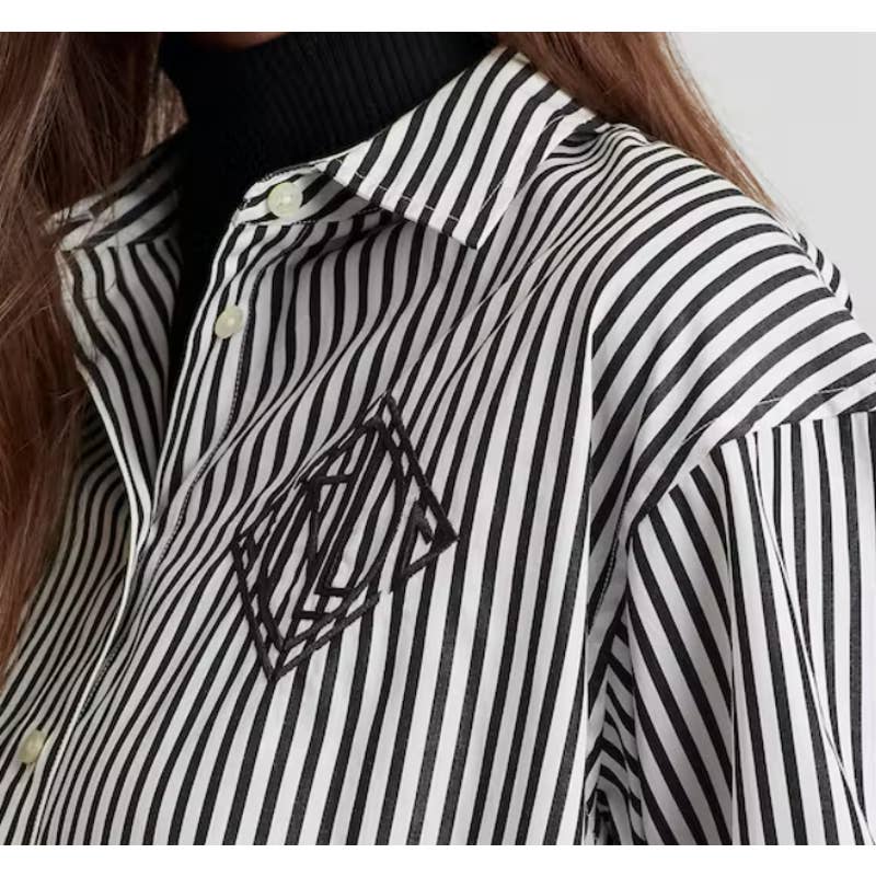 Lauren Ralph Lauren Women's Black & White Striped Broadcloth Blouse, Size 2X