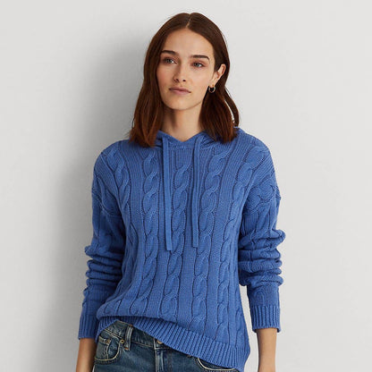 Lauren Ralph Lauren Cable-Knit Cotton Hoodie Pampelonne Blue