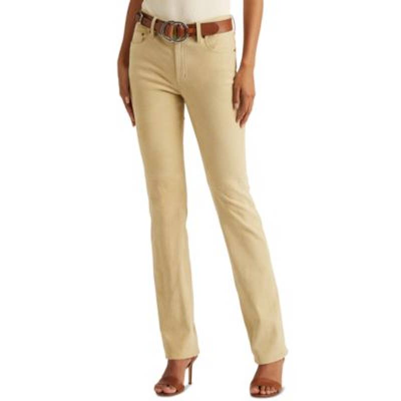 Lauren Ralph Lauren Women's Pale Parchment Tan High Rise Straight Leg Suede Pant