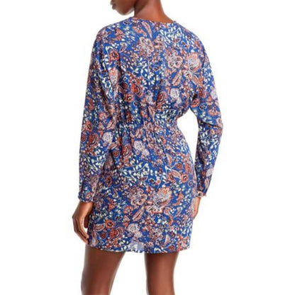 AQUA Women's Navy Blue & Orange Floral Paisley Print Side Knot Dress