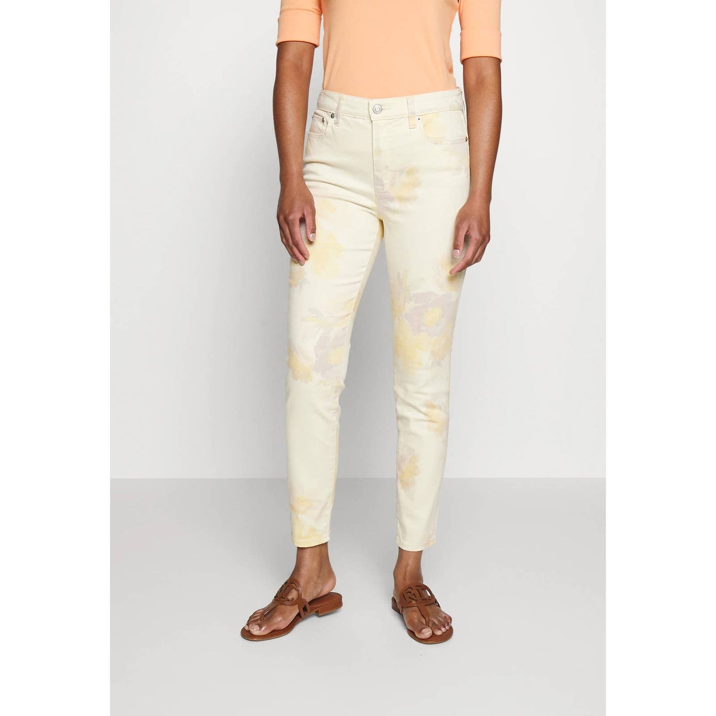 Lauren Ralph Lauren Floral High-Rise Skinny Ankle Jeans Blush Yellow Multi