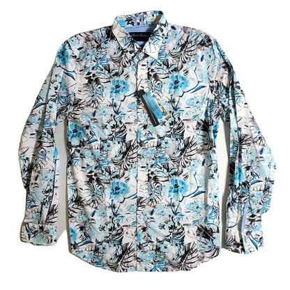 Robert Graham Men's "Lely Villa" Button Down Shirt, Blue/Black/White Floral