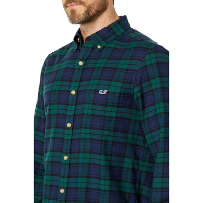 Vineyard Vines Men's Green, Black, & Navy Blue "Blackwatch" Flannel Button-Down