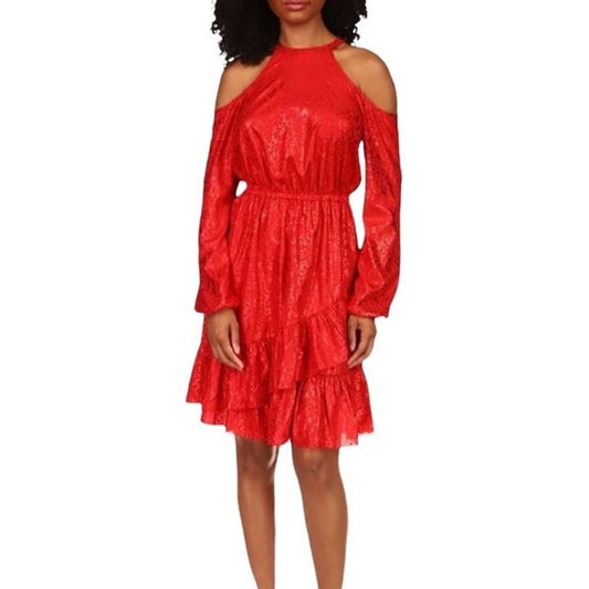 Michael Kors Rich Red Snakeskin Dress w/ Cold Shoulder Cutouts & Ruffle Accent!!