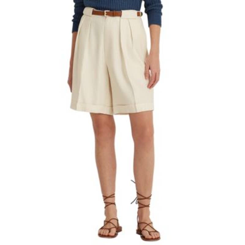 Lauren Ralph Lauren Women's Mascarpone Cream Pleated Twill Shorts, Size 6