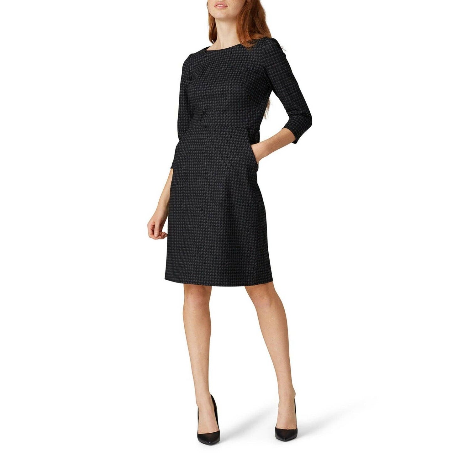 RALPH LAUREN ESHE 3/4 SLEEVE HOUNDTOOTH WINTER BELTED DRESS, 14P, NWT $145