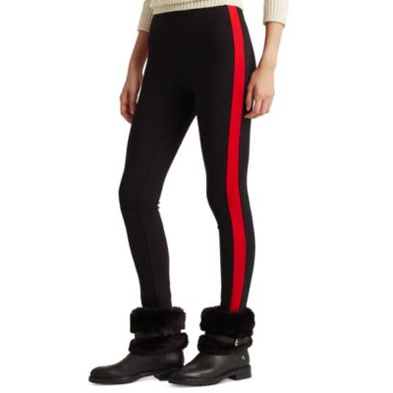 Lauren Ralph Lauren Women's Black & Red Side Stripe Ponte Leggings, Size Small