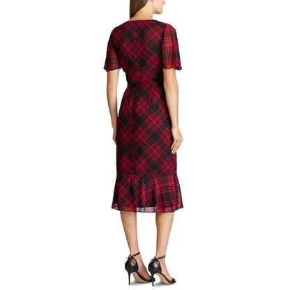 LAUREN RALPH LAUREN WOMEN'S OLEANDER PLAID DRESS, RED BLACK