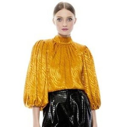 Alice + Olivia Women's Gold Plated Annabelle Animal Print Blouse, Shoulder Pads