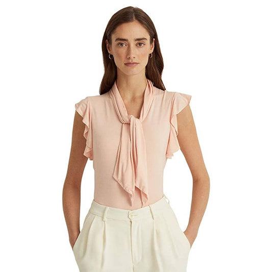 Lauren Ralph Lauren Ruffle-Sleeve Tie-Neck Top Pale Pink